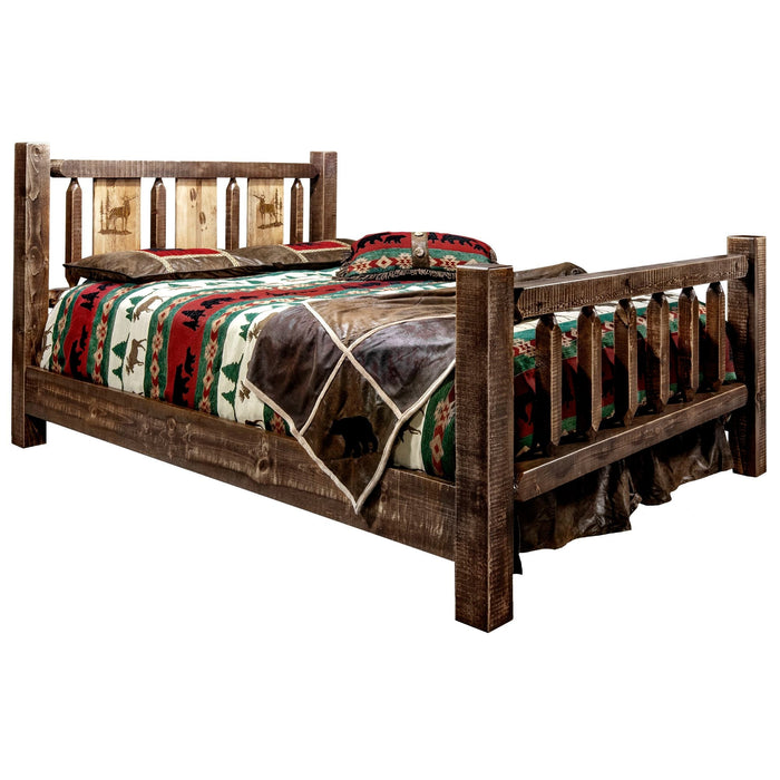 Montana Woodworks Homestead Bed w/ Laser Engraved Design Stain & Clear Lacquer Finish Elk / Twin Beds MWHCTBSLLZELK 661890430508