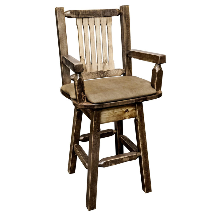 Montana Woodworks Homestead Captain's Barstool Back & Swivel w/ Upholstered Seat Buckskin Pattern Stained & Lacquered Dining, Kitchen, Game Room, Bar MWHCBSWSCASSLBUCK 661890421858