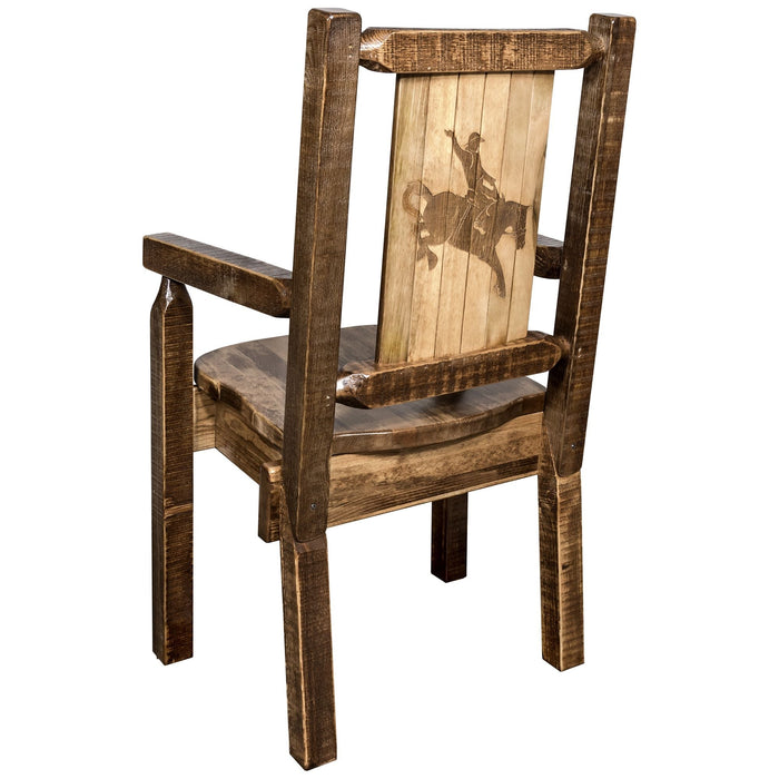 Montana Woodworks Homestead Captain's Chair w/ Laser Engraved Design Stained & Lacquered / Bronc Dining, Kitchen, Home Office MWHCCASCNSLLZBRONC 661890427508