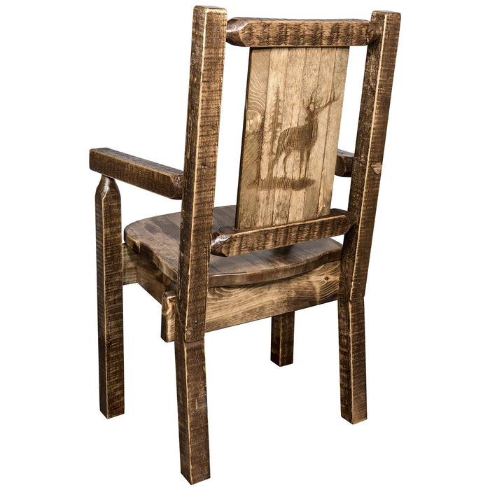 Montana Woodworks Homestead Captain's Chair w/ Laser Engraved Design Stained & Lacquered / Elk Dining, Kitchen, Home Office MWHCCASCNSLLZELK 661890427560