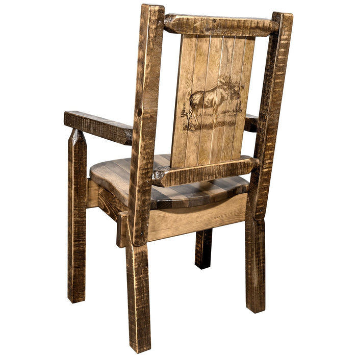 Montana Woodworks Homestead Captain's Chair w/ Laser Engraved Design Stained & Lacquered / Moose Dining, Kitchen, Home Office MWHCCASCNSLLZMOOSE 661890427621