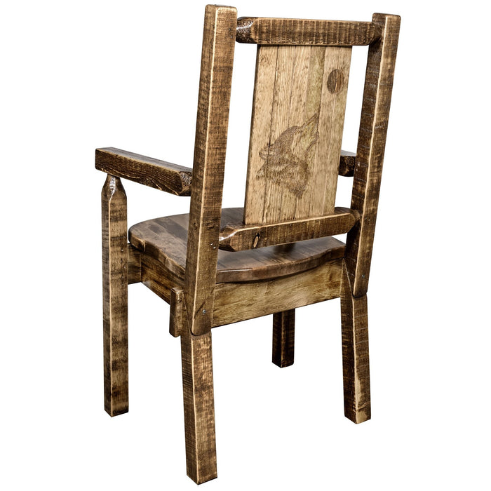 Montana Woodworks Homestead Captain's Chair w/ Laser Engraved Design Stained & Lacquered / Wolf Dining, Kitchen, Home Office MWHCCASCNSLLZWOLF 661890427744