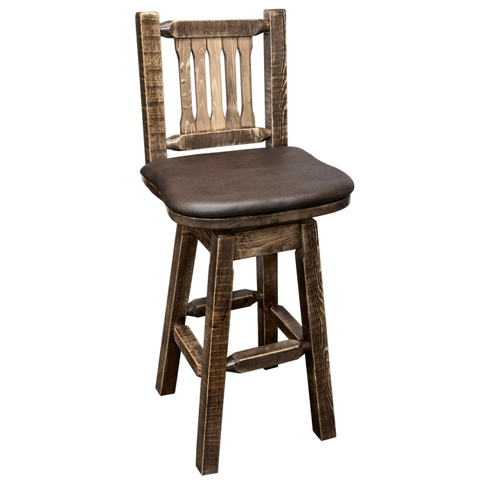 Montana Woodworks Homestead Counter Height Barstool Back & Swivel - Saddle Upholstery Stained & Lacquered Dining, Kitchen, Game Room, Bar MWHCBSWSNRSLSADD24 661890424019