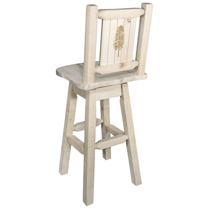 Montana Woodworks Homestead Counter Height Barstool Back & Swivel w/ Laser Engraved Design Lacquered / Pine Dining, Kitchen, Game Room, Bar MWHCBSWSNRV24LZPINE 661890452944