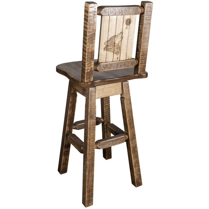 Montana Woodworks Homestead Counter Height Barstool Back & Swivel w/ Laser Engraved Design Stained & Lacquered / Wolf Dining, Kitchen, Game Room, Bar MWHCBSWSNRSL24LZWOLF 661890453019