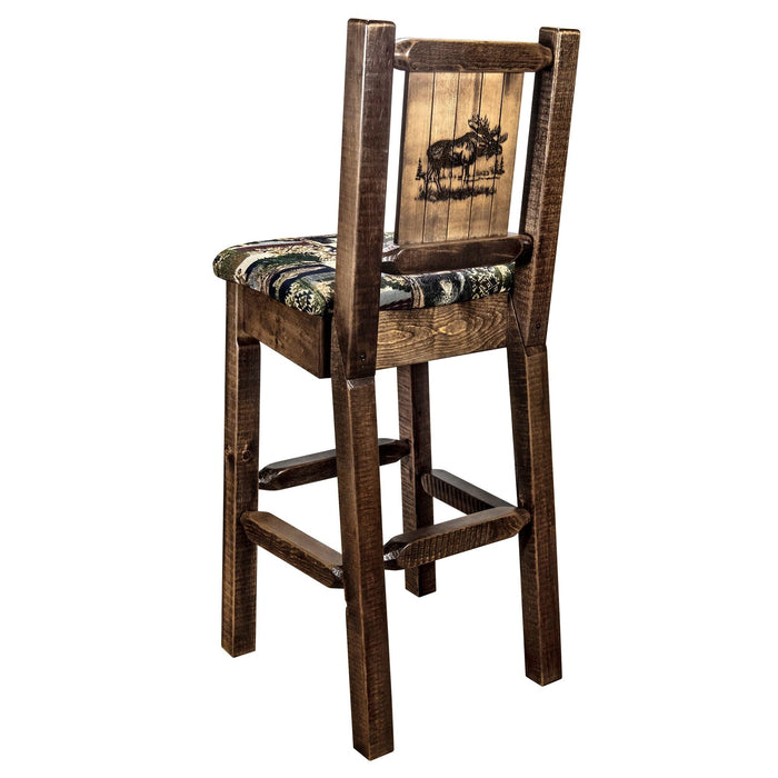 Montana Woodworks Homestead Counter Height Barstool Back Woodland Upholstery w/ Laser Engraved Design Moose Dining, Kitchen, Game Room, Bar MWHCBSWNRSL24WOODLZMOOSE 661890466255