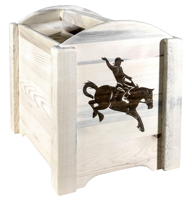 Montana Woodworks Homestead Magazine Rack w/ Laser Engraved Design Ready to Finish / Bronc Living Area, Office, Bedroom MWHCMAGLZBRONC 661890461434