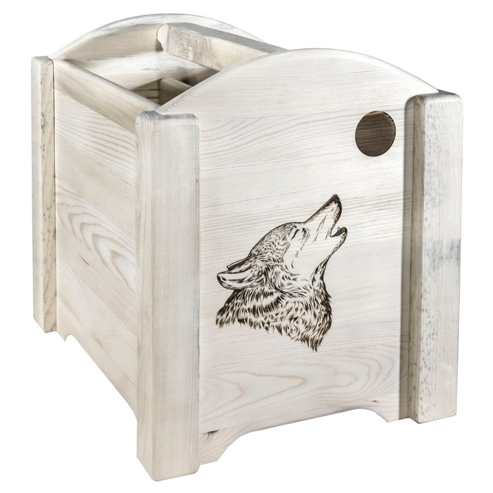 Montana Woodworks Homestead Magazine Rack w/ Laser Engraved Design Ready to Finish / Wolf Living Area, Office, Bedroom MWHCMAGLZWOLF 661890461670