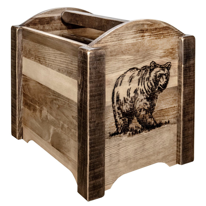 Montana Woodworks Homestead Magazine Rack w/ Laser Engraved Design Stained & Lacquered / Bear Living Area, Office, Bedroom MWHCMAGSLLZBEAR 661890461397