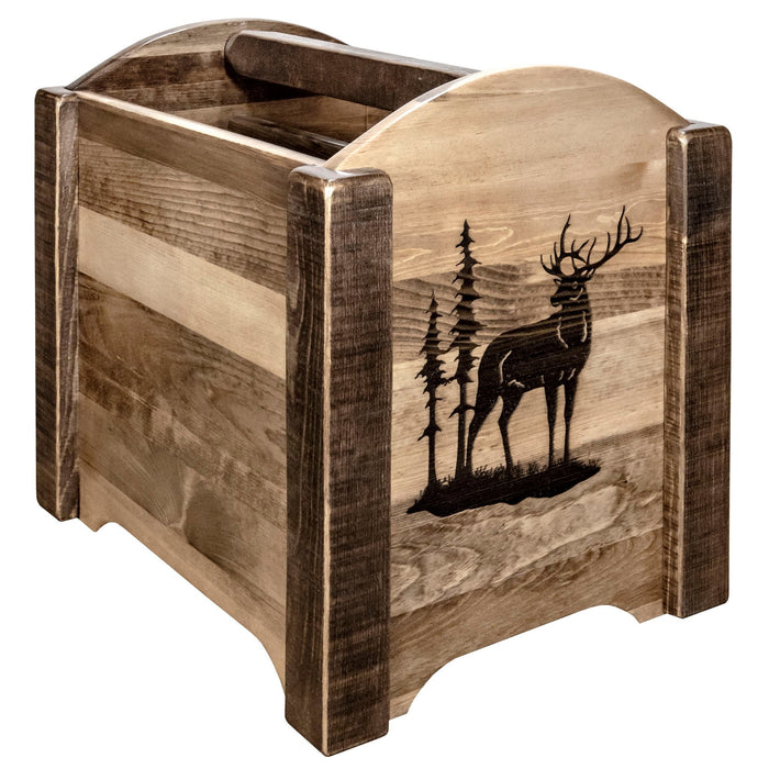 Montana Woodworks Homestead Magazine Rack w/ Laser Engraved Design Stained & Lacquered / Elk Living Area, Office, Bedroom MWHCMAGSLLZELK 661890461519