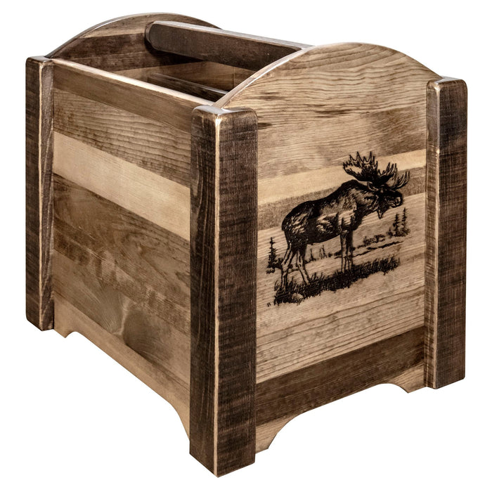 Montana Woodworks Homestead Magazine Rack w/ Laser Engraved Design Stained & Lacquered / Moose Living Area, Office, Bedroom MWHCMAGSLLZMOOSE 661890461571