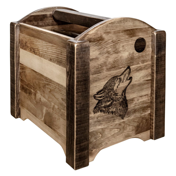 Montana Woodworks Homestead Magazine Rack w/ Laser Engraved Design Stained & Lacquered / Wolf Living Area, Office, Bedroom MWHCMAGSLLZWOLF 661890461694