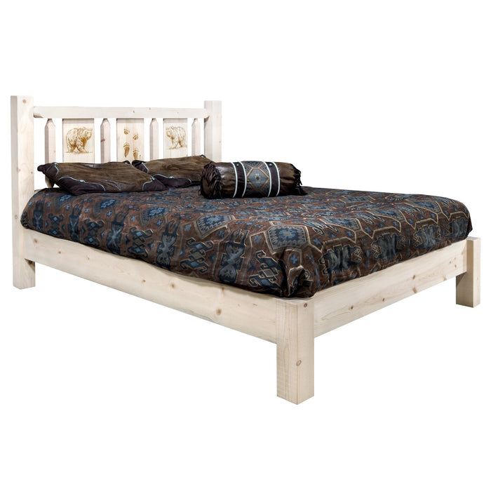 Montana Woodworks Homestead Platform Bed w/ Laser Engraved Design Clear Lacquer Finish Bear / California King Beds MWHCPBCAKVLZBEAR 661890435411