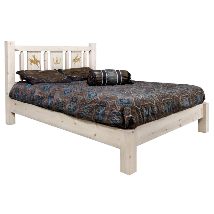 Montana Woodworks Homestead Platform Bed w/ Laser Engraved Design Clear Lacquer Finish Bronc / California King Beds MWHCPBCAKVLZBRONC 661890435473