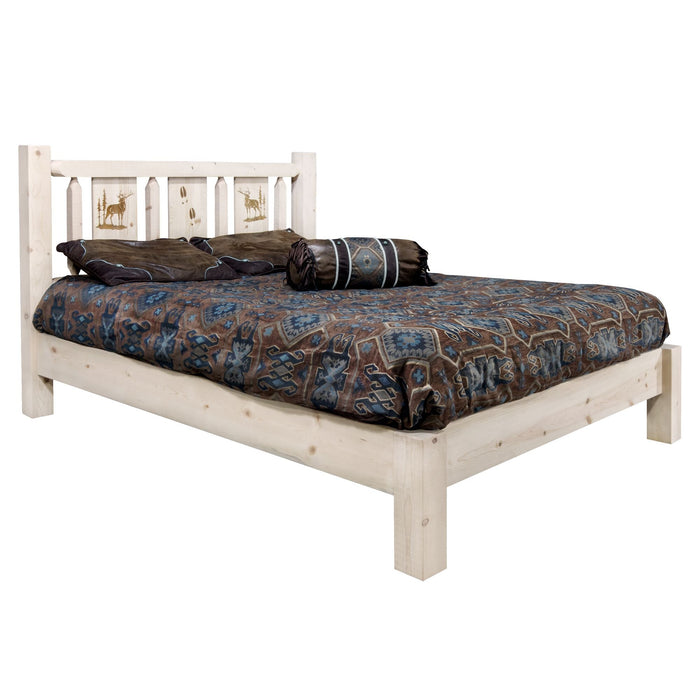 Montana Woodworks Homestead Platform Bed w/ Laser Engraved Design Clear Lacquer Finish Elk / California King Beds MWHCPBCAKVLZELK 661890435534