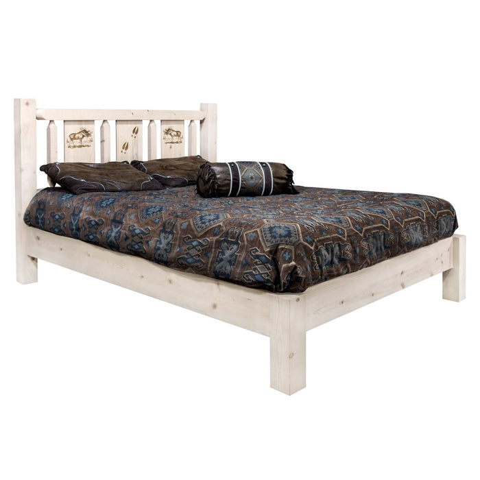 Montana Woodworks Homestead Platform Bed w/ Laser Engraved Design Clear Lacquer Finish Moose / California King Beds MWHCPBCAKVLZMOOSE 661890435596