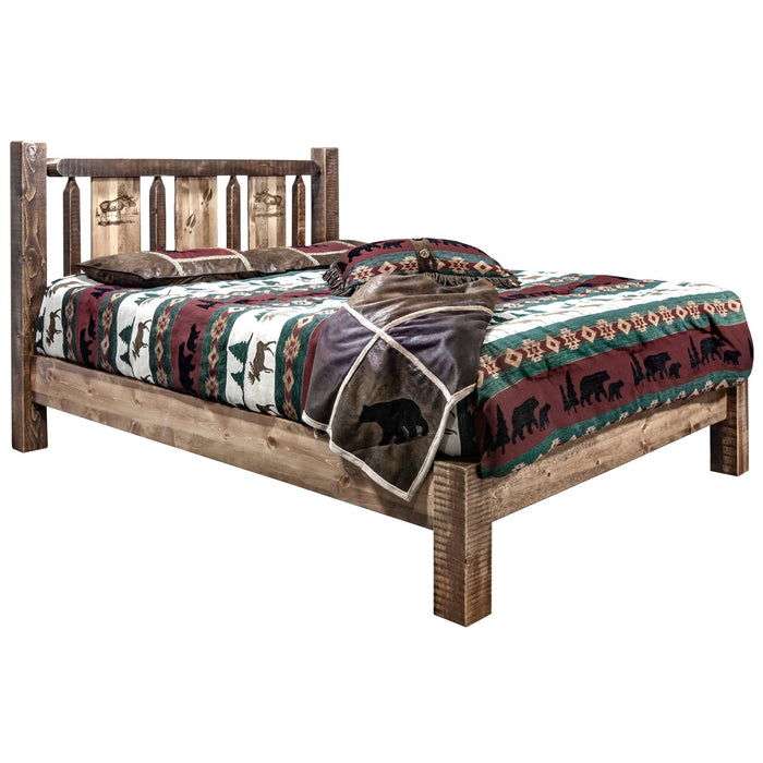 Montana Woodworks Homestead Platform Bed w/ Laser Engraved Design Stain & Clear Lacquer Finish Moose / Twin Beds MWHCPBTSLLZMOOSE 661890434162