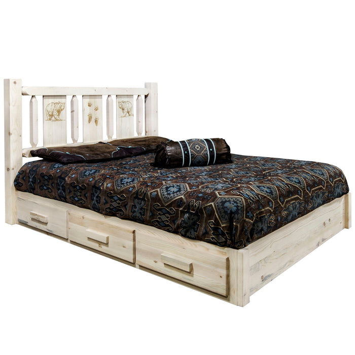 Montana Woodworks Homestead Platform Bed w/ Storage Laser Engraved Bear Design Clear Lacquer Finish Bear / Full Beds MWHCSBPFVLZBEAR 661890436135