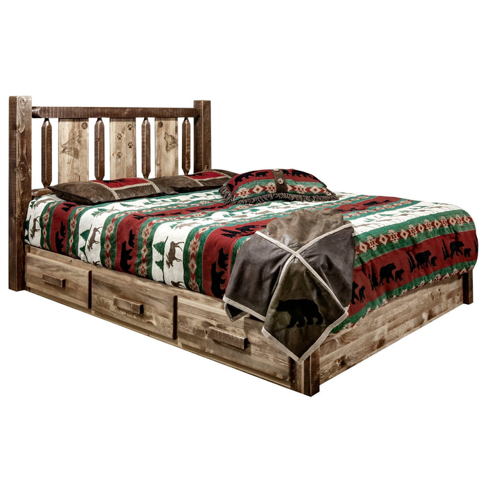 Montana Woodworks Homestead Platform Bed w/ Storage Laser Engraved Design Stain & Clear Lacquer Finish Wolf / Twin Beds MWHCSBPTSLLZWOLF 661890436081