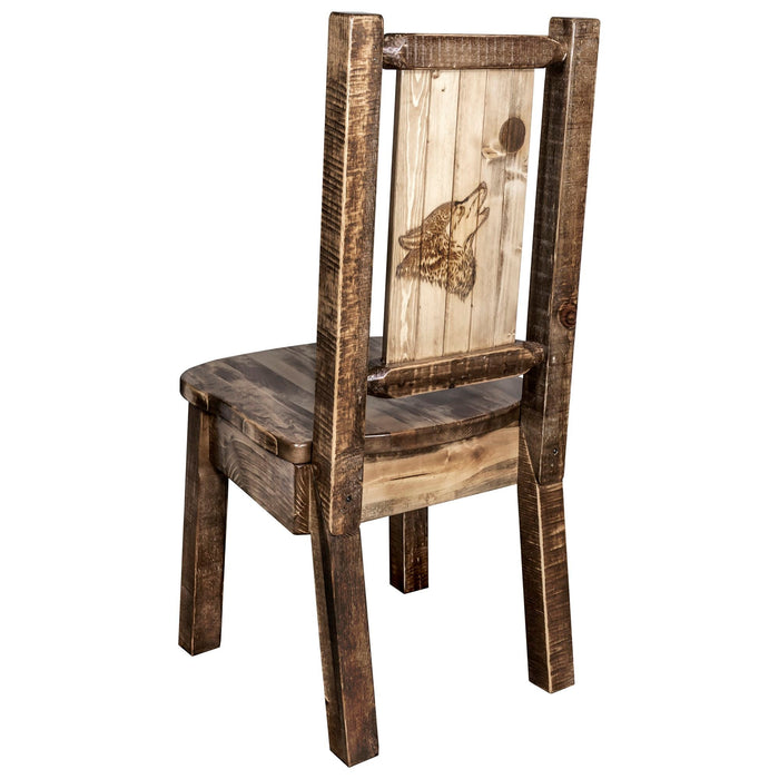 Montana Woodworks Homestead Side Chair w/ Laser Engraved Design Stained & Lacquered / Wolf Dining, Kitchen, Home Office MWHCKSCNSLLZWOLF 661890426303