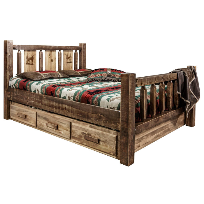 Montana Woodworks Homestead Storage Bed w/ Laser Engraved Design Stain & Clear Lacquer Finish Elk / Twin Beds MWHCSBTSLLZELK 661890432304