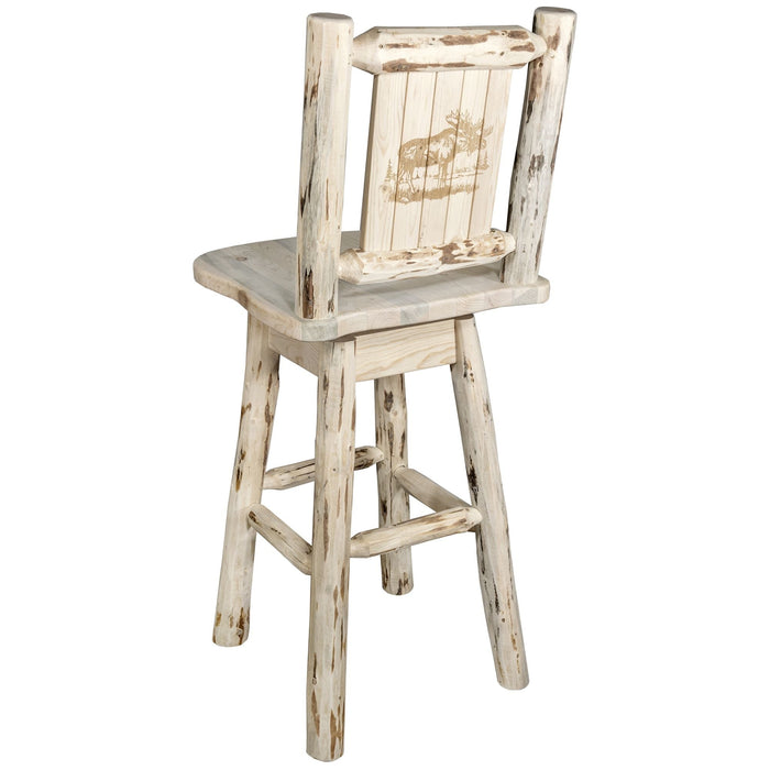 Montana Woodworks Montana Barstool Back & Swivel w/ Laser Engraved Design Ready to Finish / Moose Dining, Kitchen, Game Room, Bar MWBSWSNRLZMOOSE 661890447087