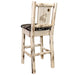 Montana Woodworks Montana Barstool Back Woodland Upholstery w/ Laser Engraved Design Clear Lacquer Finish Lacquered / Wolf Dining, Kitchen, Game Room, Bar MWBSWNRVWOODLZWOLF 661890464657