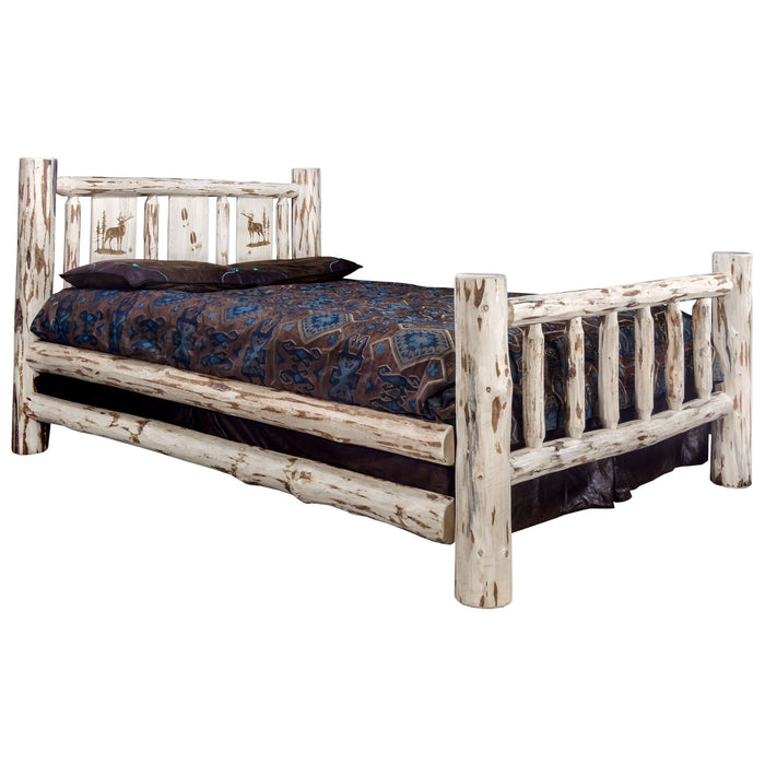 Montana Woodworks Montana Bed w/ Laser Engraved Design Clear Lacquer Finish Elk / California King Beds MWCAKBVLZELK 661890431901