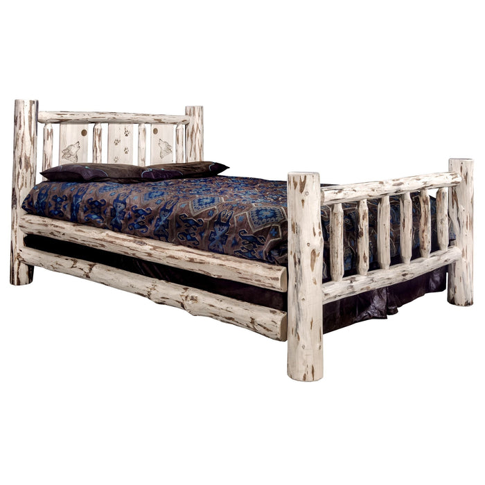 Montana Woodworks Montana Bed w/ Laser Engraved Design Clear Lacquer Finish Wolf / California King Beds MWCAKBVLZWOLF 661890432083