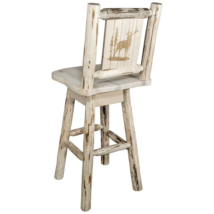 Montana Woodworks Montana Counter Height Barstool Back & Swivel w/ Laser Engraved Design Lacquered / Elk Dining, Kitchen, Game Room, Bar MWBSWSNRV24LZELK 661890452791