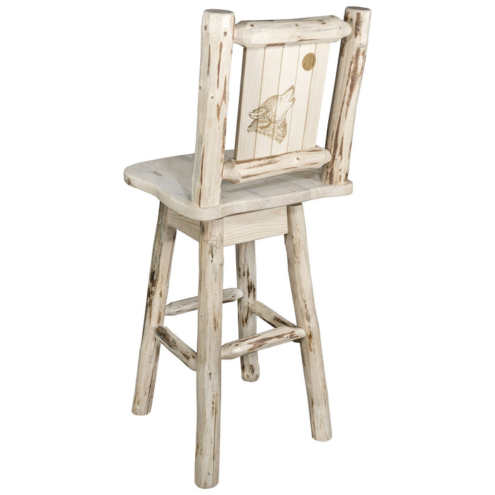 Montana Woodworks Montana Counter Height Barstool Back & Swivel w/ Laser Engraved Design Ready to Finish / Wolf Dining, Kitchen, Game Room, Bar MWBSWSNR24LZWOLF 661890452968