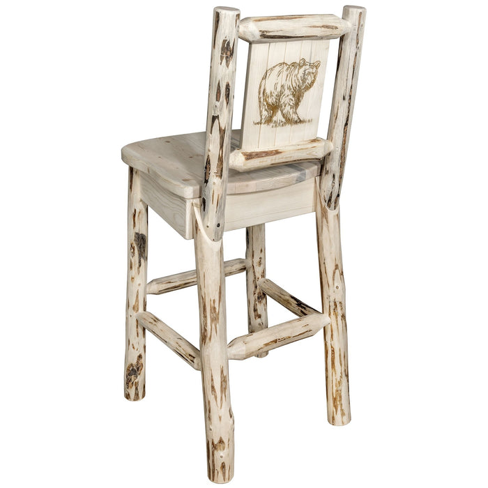 Montana Woodworks Montana Counter Height Barstool Back w/ Laser Engraved Design Lacquered / Bear Dining, Kitchen, Game Room, Bar MWBSWNRV24LZBEAR 661890451237