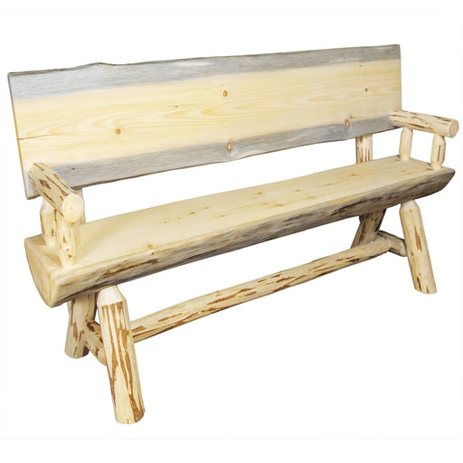 Montana Woodworks Montana Half Log Bench Back & Arms Exterior Finish 4 Foot Outdoor MWHLBWB4EXT 661890425481