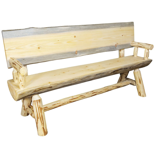 Montana Woodworks Montana Half Log Bench Back & Arms Exterior Finish 5 Foot Outdoor MWHLBWB5EXT 661890425542