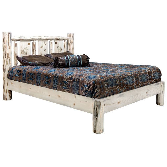 Montana Woodworks Montana Platform Bed w/ Laser Engraved Design Clear Lacquer Finish Wolf / King Beds MWPBKVLZWOLF 661890435329