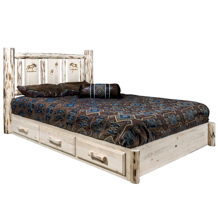 Montana Woodworks Montana Platform Bed w/ Storage Laser Engraved Design Clear Lacquer Finish Moose / King Beds MWSBPKVLZMOOSE 661890437002