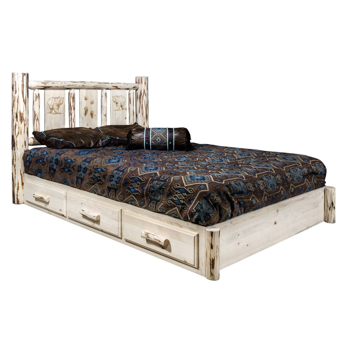 Montana Woodworks Montana Platform Bed w/ Storage Laser Engraved Design Ready to Finish Bear / Full Beds MWSBPFLZBEAR 661890436098