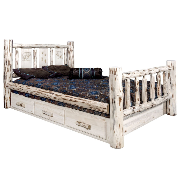 Montana Woodworks Montana Storage Bed w/ Laser Engraved Design Clear Lacquer Finish Bear / Full Beds MWSBFVLZBEAR 661890432502