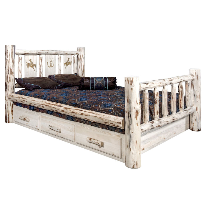 Montana Woodworks Montana Storage Bed w/ Laser Engraved Design Clear Lacquer Finish Bronc / King Beds MWSBKVLZBRONC 661890433288