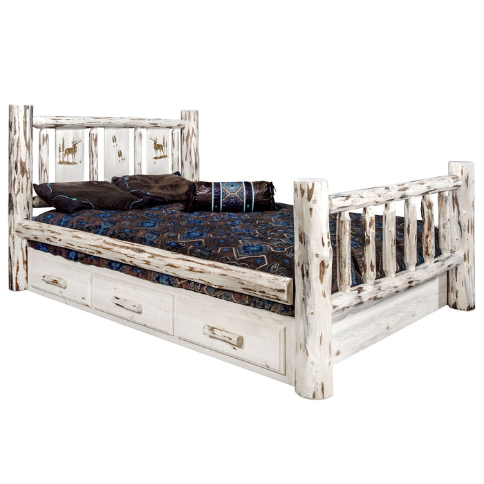 Montana Woodworks Montana Storage Bed w/ Laser Engraved Design Clear Lacquer Finish Elk / Queen Beds MWSBQVLZELK 661890432984