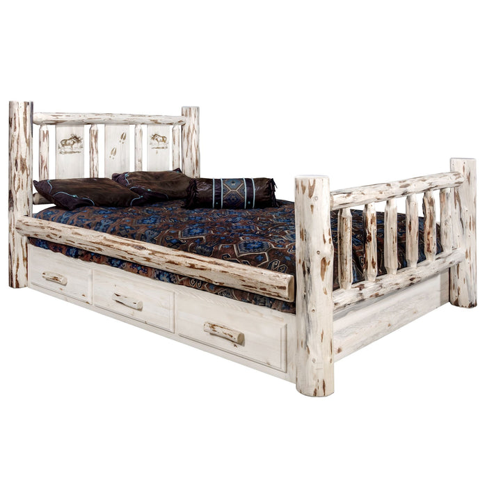 Montana Woodworks Montana Storage Bed w/ Laser Engraved Design Clear Lacquer Finish Moose / California King Beds MWSBCAKVLZMOOSE 661890433769