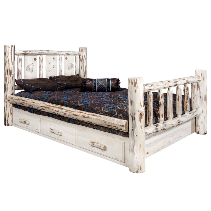 Montana Woodworks Montana Storage Bed w/ Laser Engraved Design Clear Lacquer Finish Wolf / California King Beds MWSBCAKVLZWOLF 661890433882