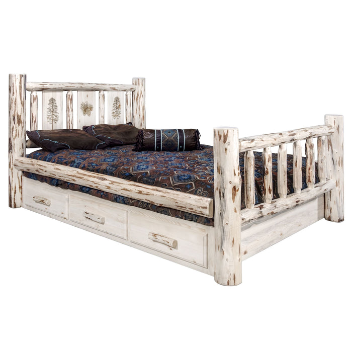 Montana Woodworks Montana Storage Bed w/ Laser Engraved Design Ready to Finish Pine Tree / King Beds MWSBKLZPINE 661890433455