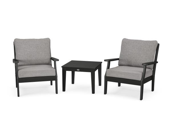 Polywood Polywood Black Braxton 3-Piece Deep Seating Set Black / Grey Mist Seating Sets PWS495-2-BL145980 190609173219