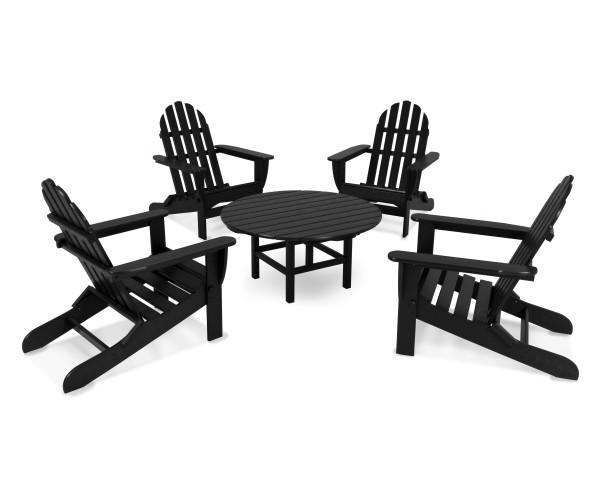 Polywood Polywood Black Classic Folding Adirondack 5-Piece Conversation Group Black Adirondack Chair PWS119-1-BL 845748050258