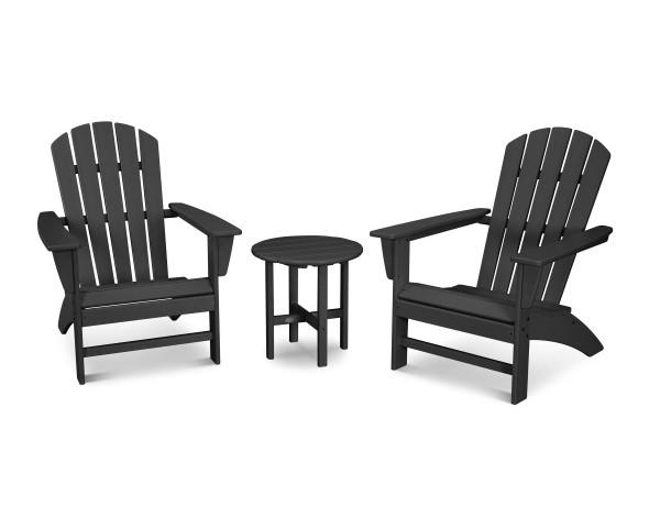 Polywood Polywood Black Nautical 3-Piece Adirondack Set Black Adirondack Chair PWS498-1-BL 190609128684