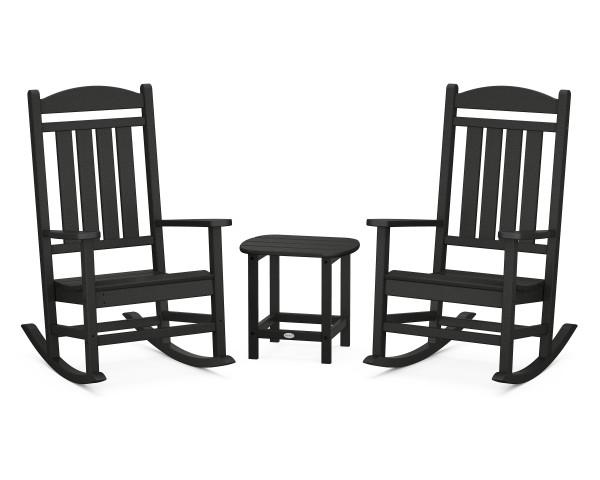 Polywood Polywood Black Presidential Rocker 3-Piece Set Black Rocking Chair PWS166-1-BL 845748070720