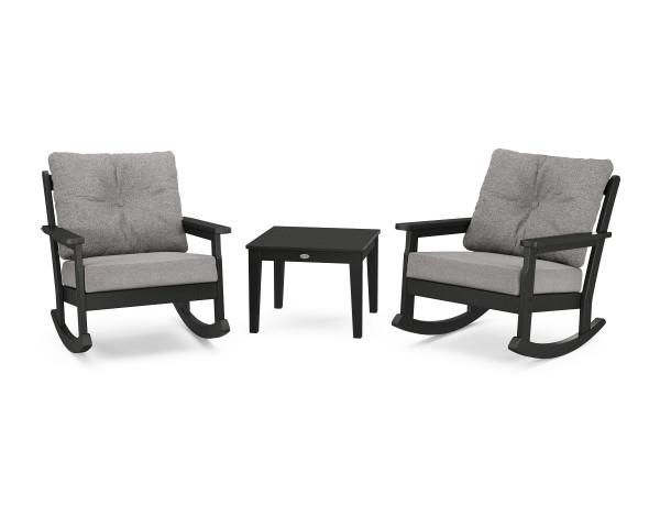 Polywood Polywood Black Vineyard 3-Piece Deep Seating Rocker Set Black / Grey Mist Rocking Chair PWS396-2-BL145980 190609171833