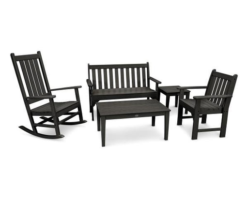 Polywood Polywood Black Vineyard 5-Piece Bench & Rocking Chair Set Black Rocking Chair PWS357-1-BL 190609058875