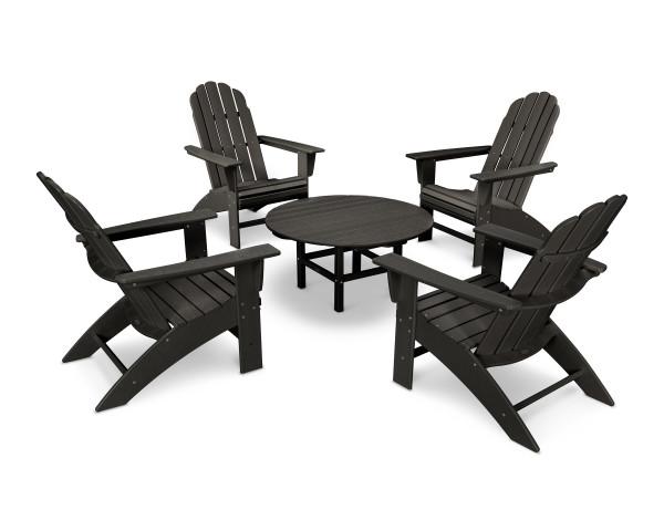 Polywood Polywood Black Vineyard 5-Piece Oversized Adirondack Set Black Adirondack Chair PWS400-1-BL 190609058233